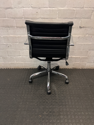 Ribbed Black Faux Leather Executive Office Chair — Good Working Order - 2ndhandwarehouse.com