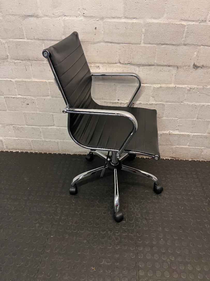 Ribbed Black Faux Leather Executive Office Chair — Good Working Order - 2ndhandwarehouse.com