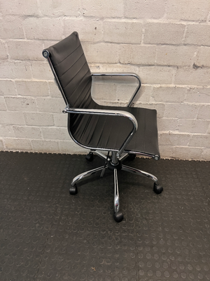 Ribbed Black Faux Leather Executive Office Chair — Good Working Order - 2ndhandwarehouse.com