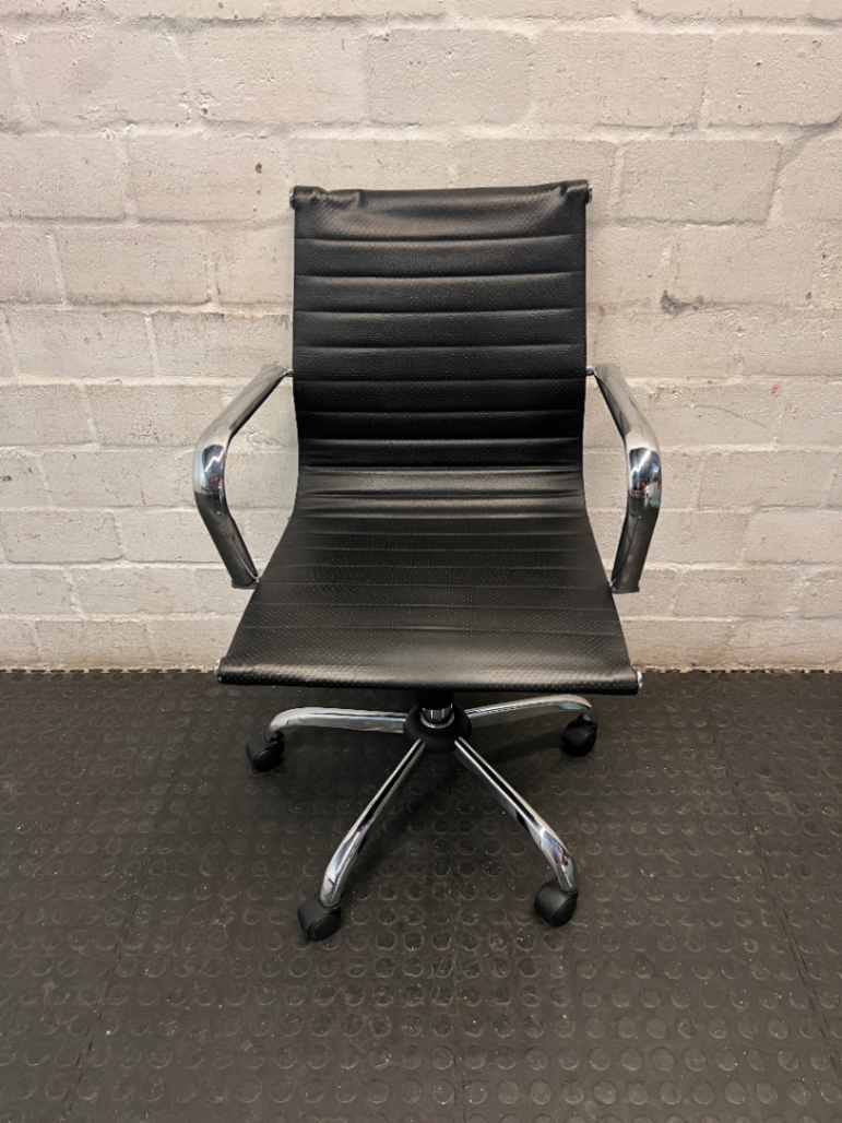 Ribbed Black Faux Leather Executive Office Chair — Good Working Order - 2ndhandwarehouse.com