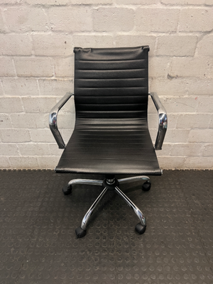 Ribbed Black Faux Leather Executive Office Chair — Good Working Order - 2ndhandwarehouse.com