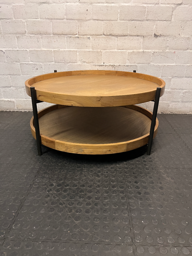 Round Coricraft Double Tier Wood and Metal Coffee Table — Clean and Well-Maintained Condition