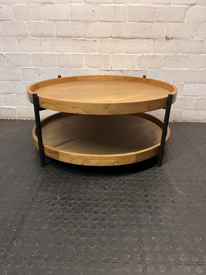 Round Coricraft Double Tier Wood and Metal Coffee Table — Clean and Well-Maintained Condition