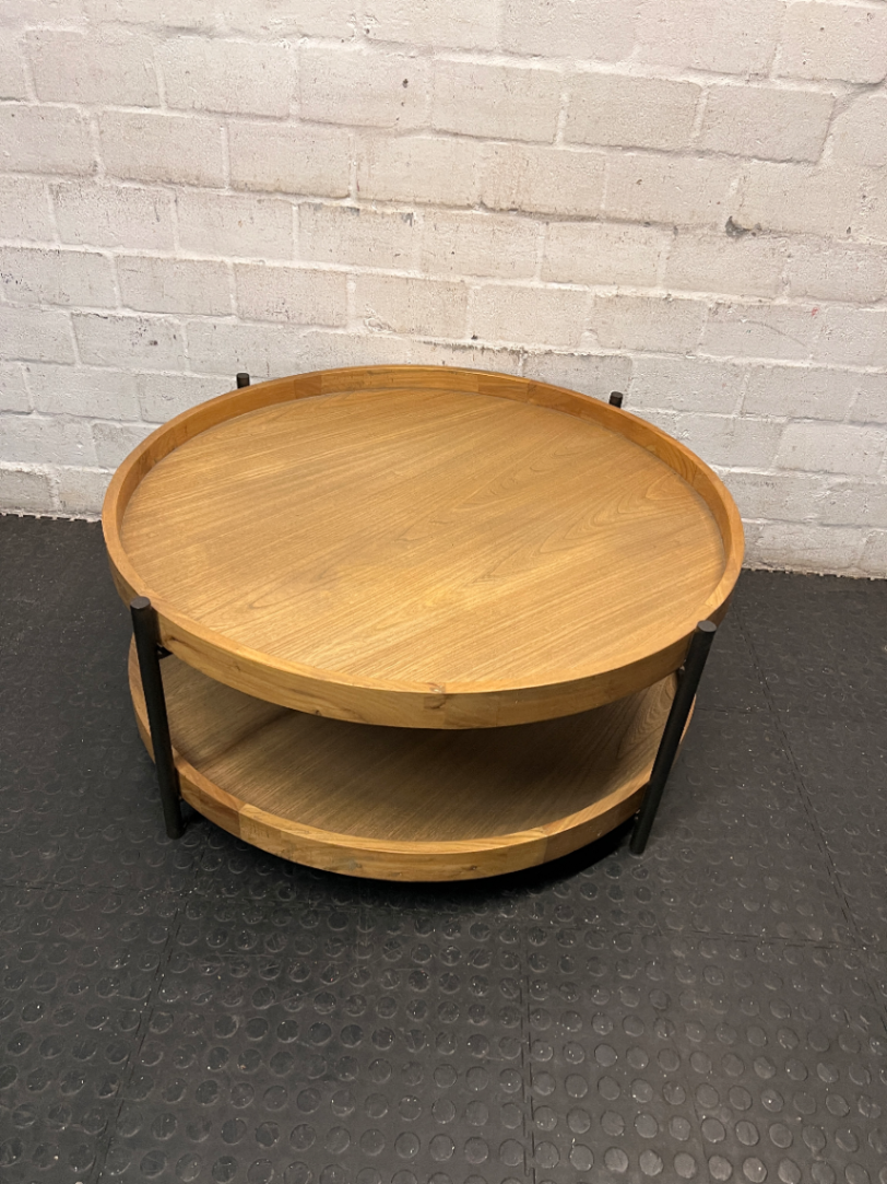 Round Coricraft Double Tier Wood and Metal Coffee Table — Clean and Well-Maintained Condition