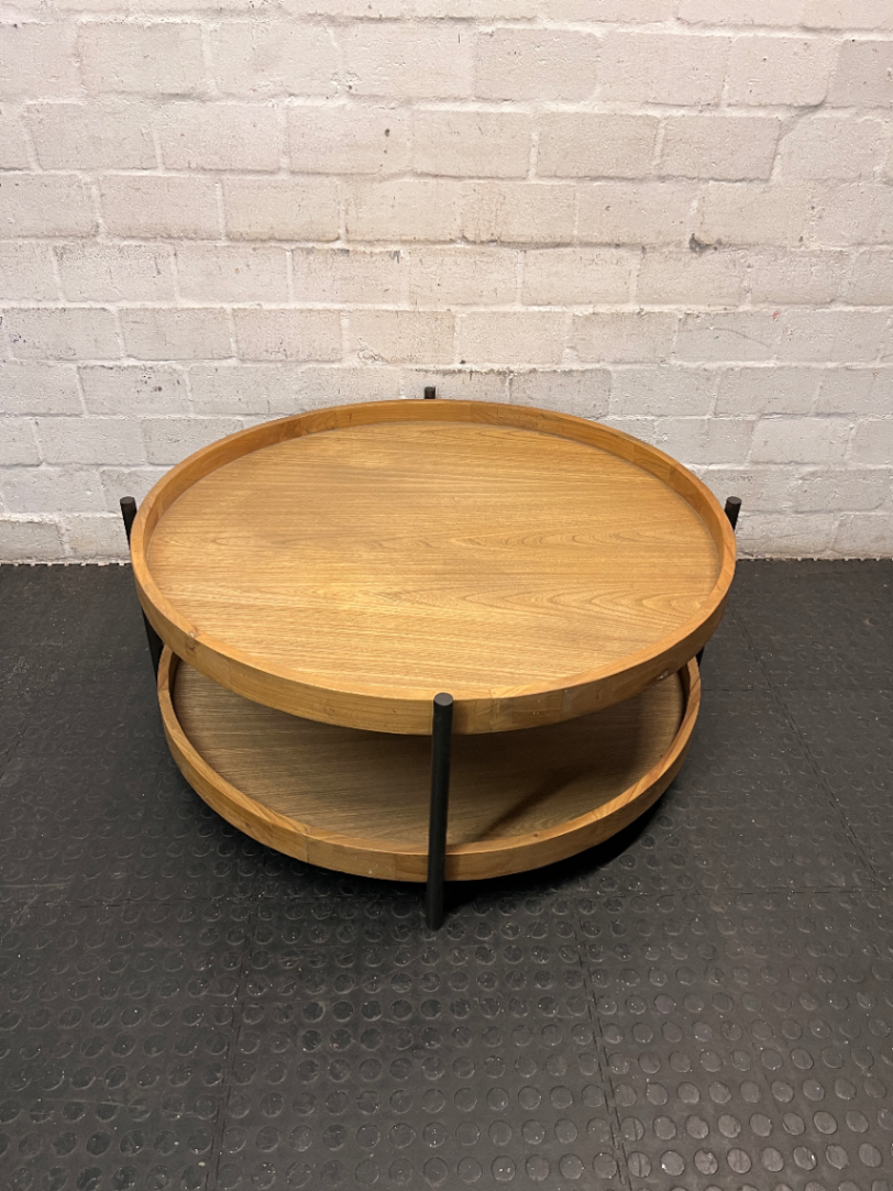 Round Coricraft Double Tier Wood and Metal Coffee Table — Clean and Well-Maintained Condition
