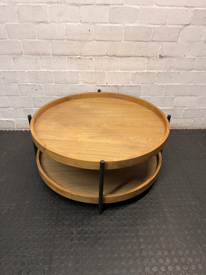 Round Coricraft Double Tier Wood and Metal Coffee Table — Clean and Well-Maintained Condition