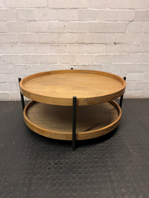 Round Coricraft Double Tier Wood and Metal Coffee Table — Clean and Well-Maintained Condition