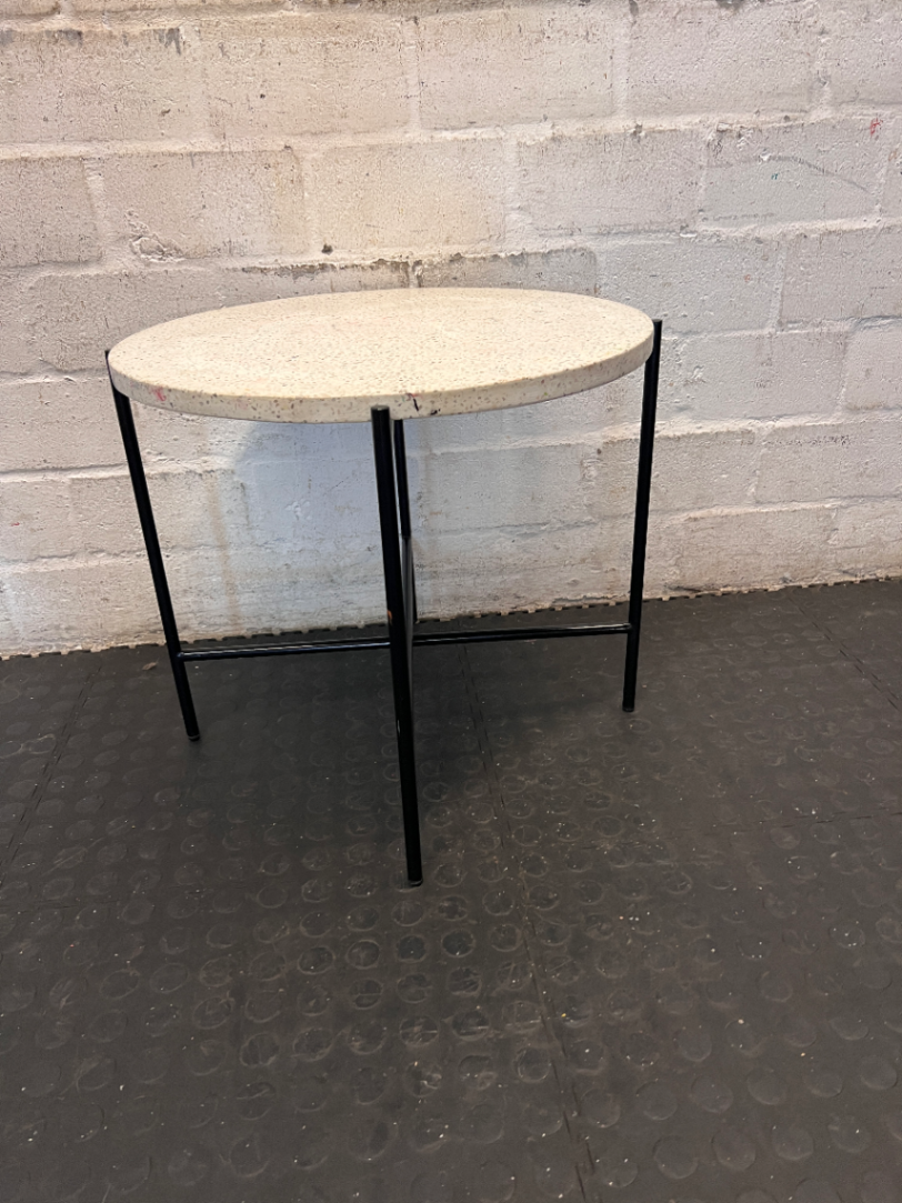 Round Terrazzo Coffee Table - Ink Marks on Top - 2ndhandwarehouse.com