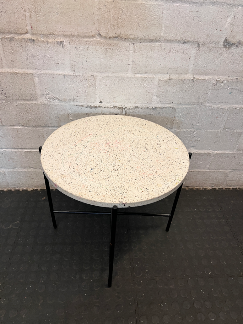 Round Terrazzo Coffee Table - Ink Marks on Top - 2ndhandwarehouse.com