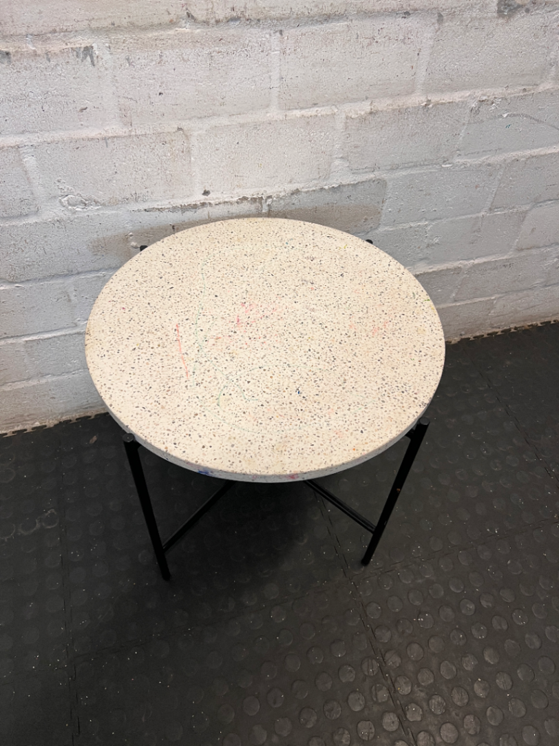 Round Terrazzo Coffee Table - Ink Marks on Top - 2ndhandwarehouse.com