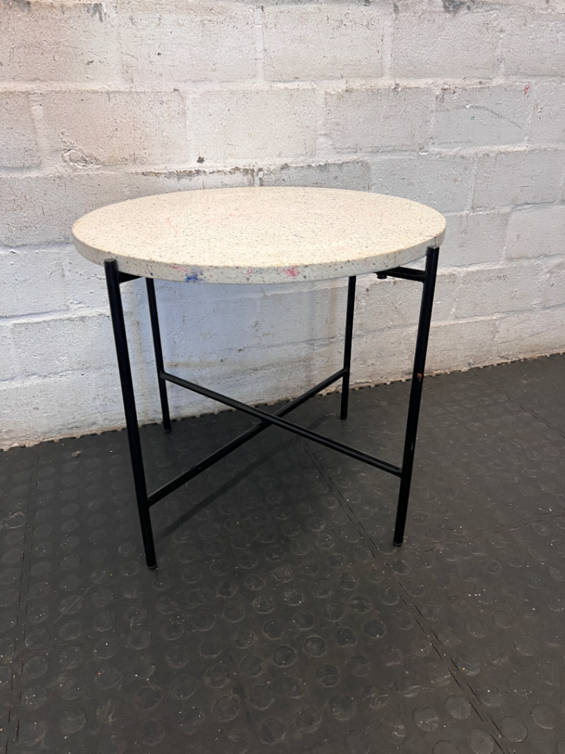 Round Terrazzo Coffee Table - Ink Marks on Top - 2ndhandwarehouse.com