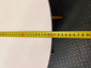 Round White Dining Table with Timber Eiffel Legs — Small Marks on Surface