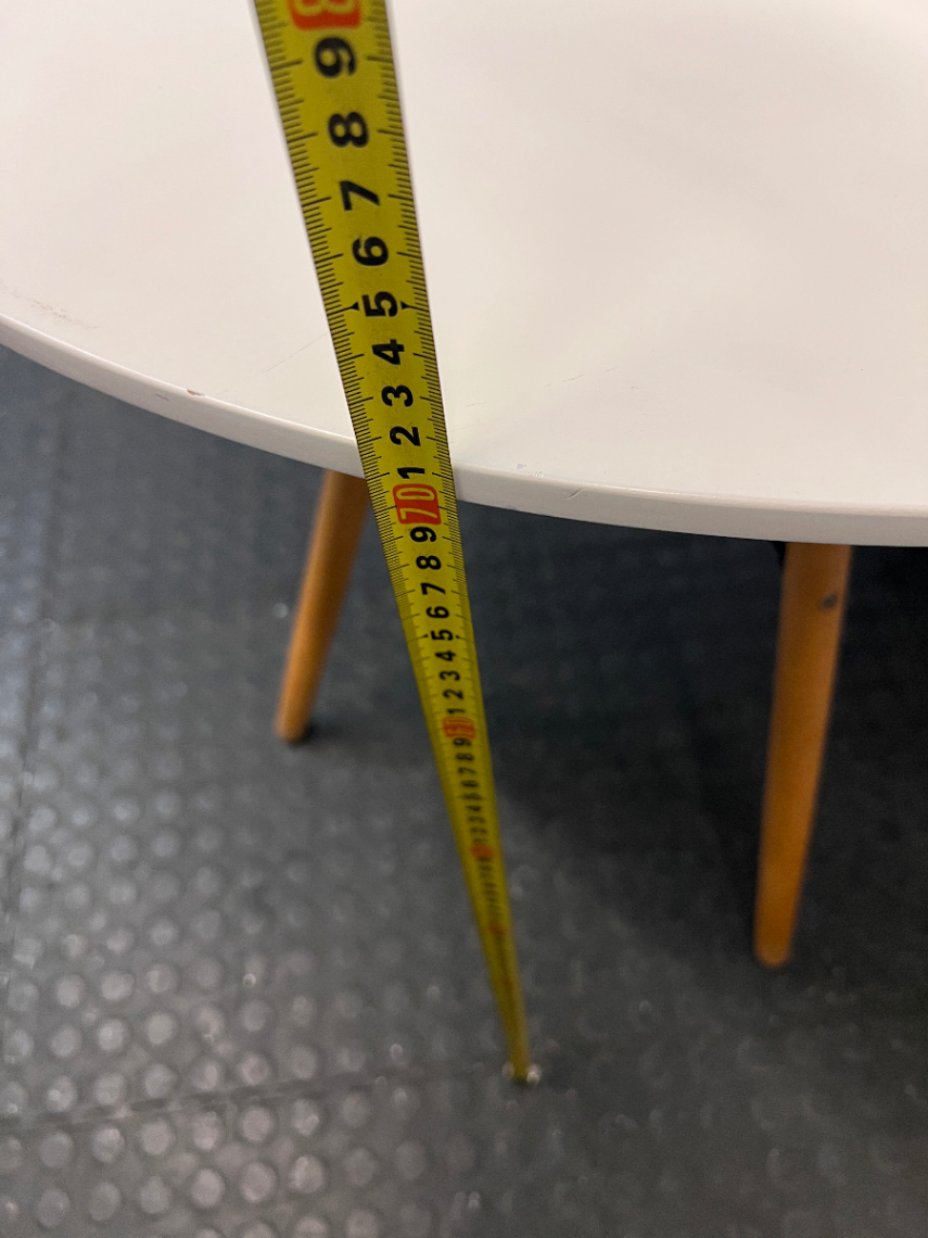 Round White Dining Table with Timber Eiffel Legs — Small Marks on Surface