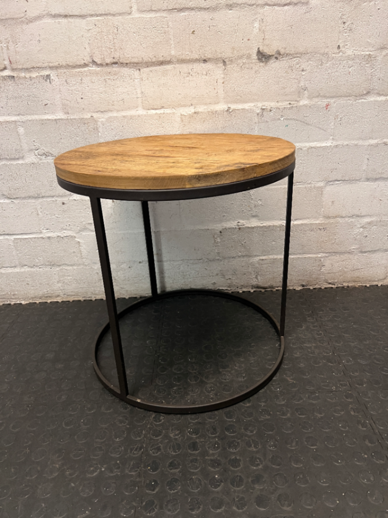 Round Wood and Steel Side Table — Good Pre-owned Condition