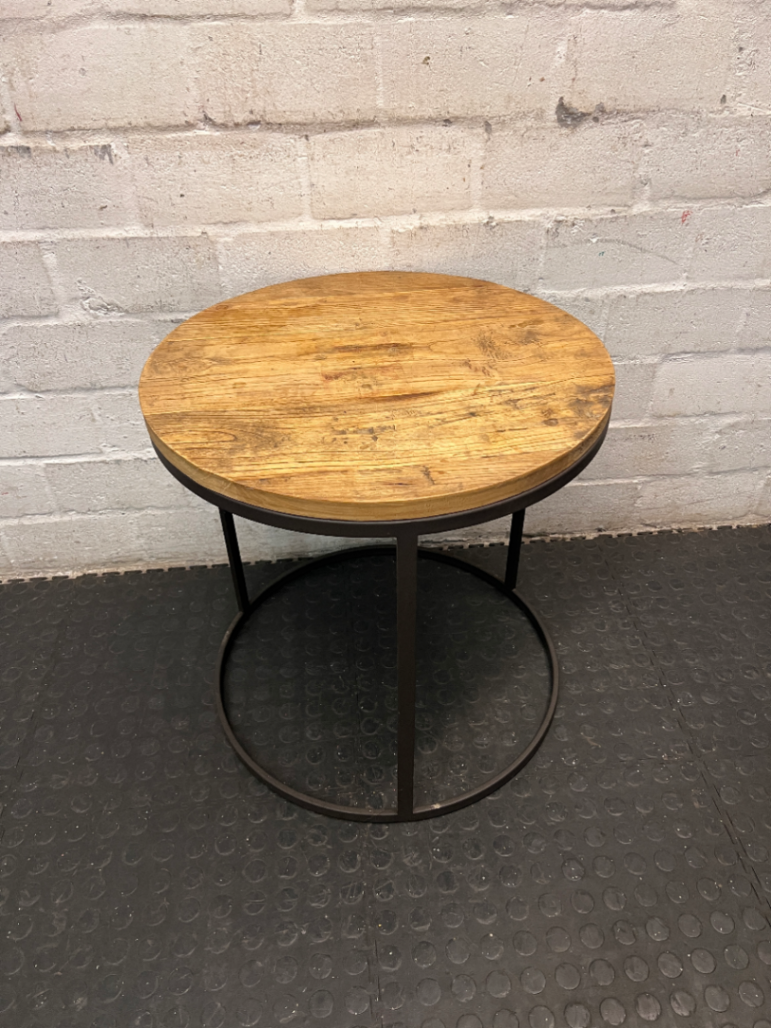 Round Wood and Steel Side Table — Good Pre-owned Condition