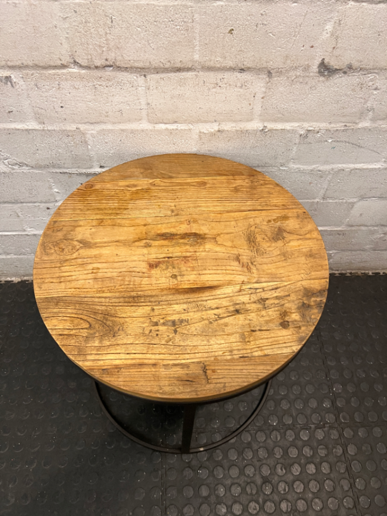Round Wood and Steel Side Table — Good Pre-owned Condition