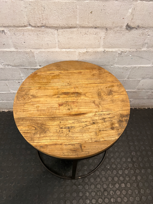 Round Wood and Steel Side Table — Good Pre-owned Condition