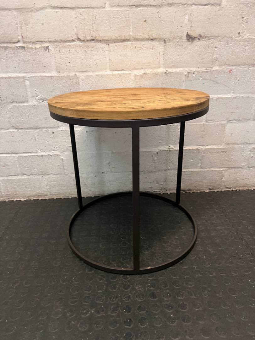 Round Wood and Steel Side Table — Good Pre-owned Condition