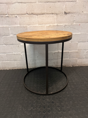 Round Wood and Steel Side Table — Good Pre-owned Condition