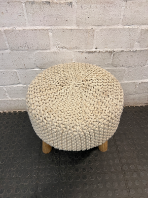 Round Woven Ottoman with Wooden Legs — Fair Condition with Signs of Previous Use