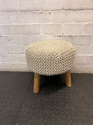 Round Woven Ottoman with Wooden Legs — Fair Condition with Signs of Previous Use