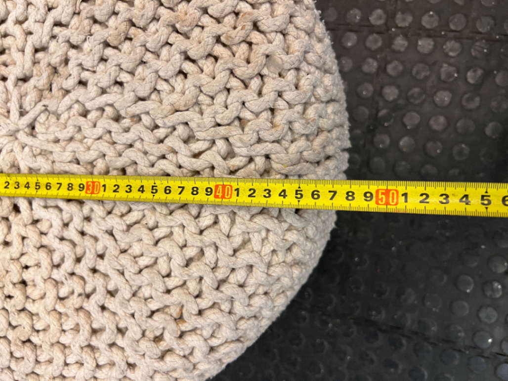 Round Woven Ottoman with Wooden Legs — Fair Condition with Signs of Previous Use