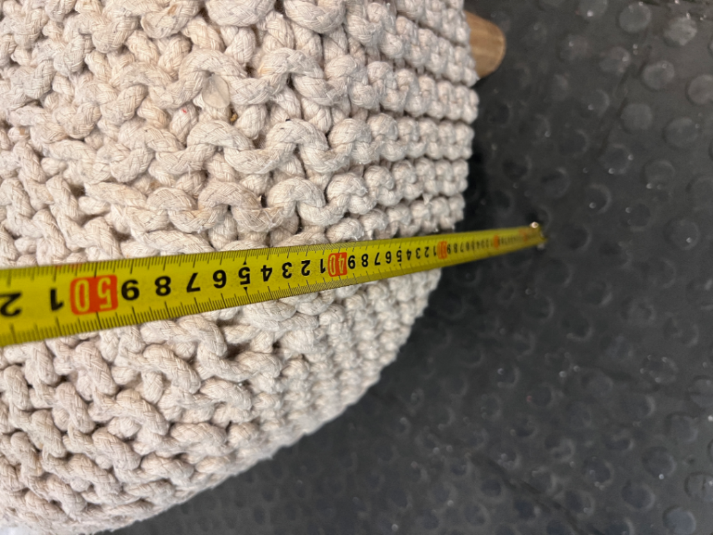 Round Woven Ottoman with Wooden Legs — Fair Condition with Signs of Previous Use