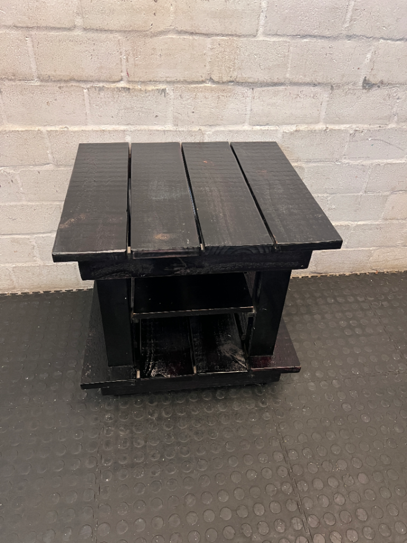Rustic Black Wooden Side Table - Fair Condition (Visible Scuffs) - 2ndhandwarehouse.com
