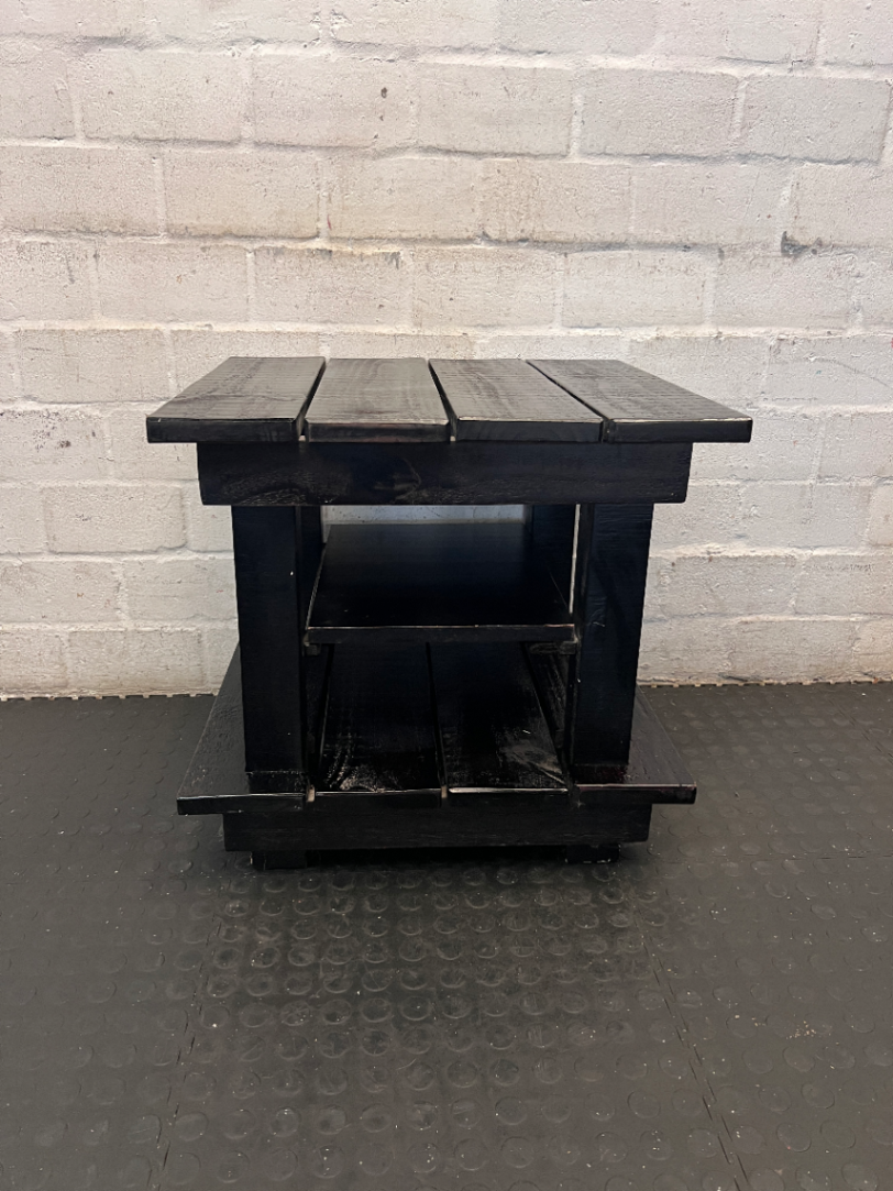 Rustic Black Wooden Side Table - Fair Condition (Visible Scuffs) - 2ndhandwarehouse.com