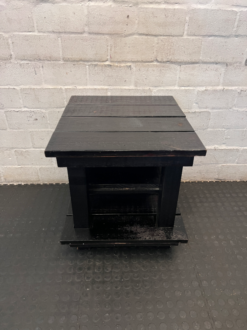 Rustic Black Wooden Side Table - Fair Condition (Visible Scuffs) - 2ndhandwarehouse.com