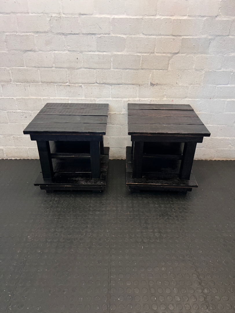 Rustic Black Wooden Side Table - Fair Condition (Visible Scuffs) - 2ndhandwarehouse.com