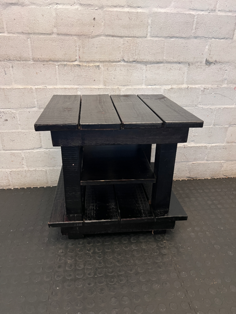 Rustic Black Wooden Side Table - Fair Condition (Visible Scuffs) - 2ndhandwarehouse.com