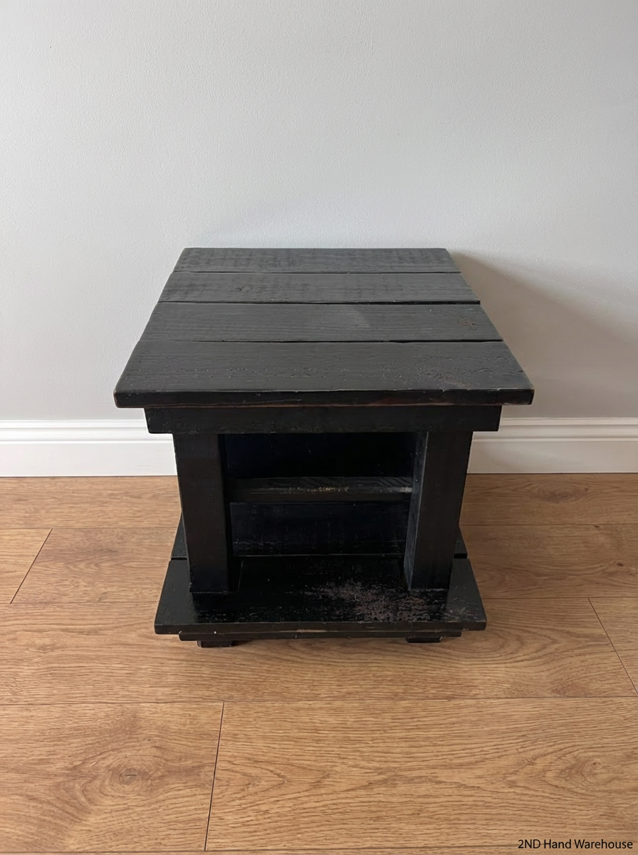 Rustic Black Wooden Side Table - Fair Condition (Visible Scuffs) - 2ndhandwarehouse.com