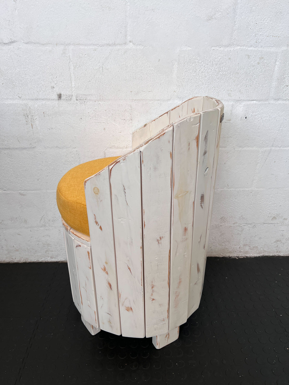 Rustic Chic Wooden Accent Chair with Yellow Cushion