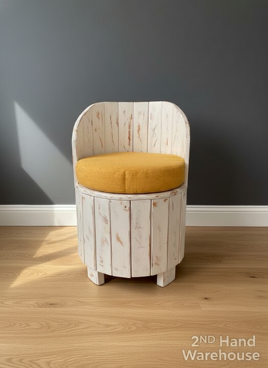 Rustic Chic Wooden Accent Chair with Yellow Cushion