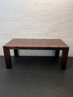 Rustic Dark Wood Dining Table with Bold Grain - 1.8m - 2ndhandwarehouse.com