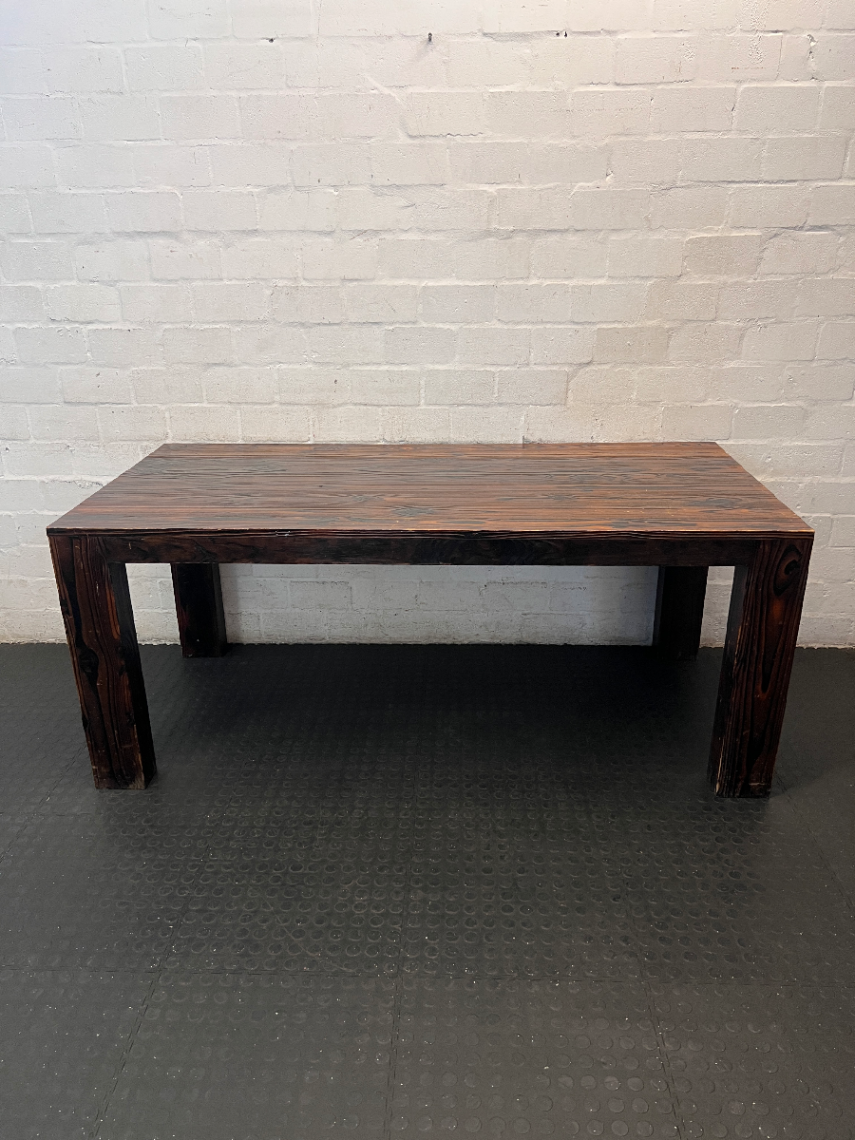 Rustic Dark Wood Dining Table with Bold Grain - 1.8m - 2ndhandwarehouse.com