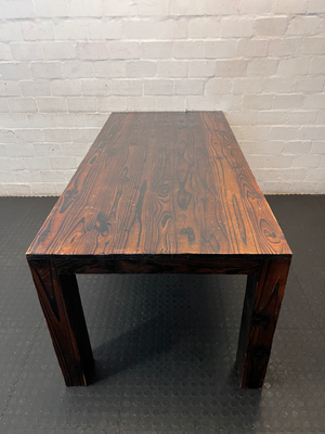 Rustic Dark Wood Dining Table with Bold Grain - 1.8m - 2ndhandwarehouse.com