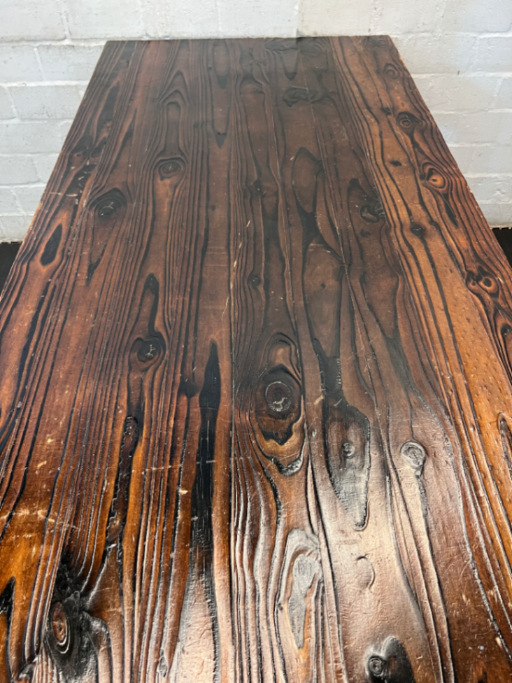 Rustic Dark Wood Dining Table with Bold Grain - 1.8m - 2ndhandwarehouse.com