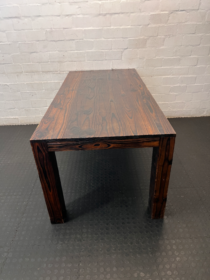 Rustic Dark Wood Dining Table with Bold Grain - 1.8m - 2ndhandwarehouse.com