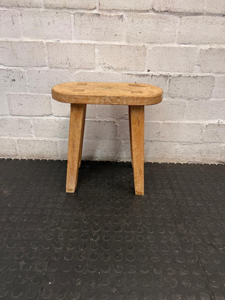 Rustic Oval Wooden Side Table Stool — Well Used Condition - 2ndhandwarehouse.com