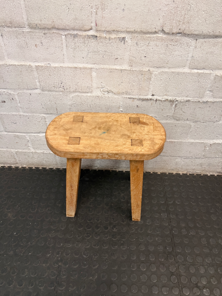 Rustic Oval Wooden Side Table Stool — Well Used Condition - 2ndhandwarehouse.com