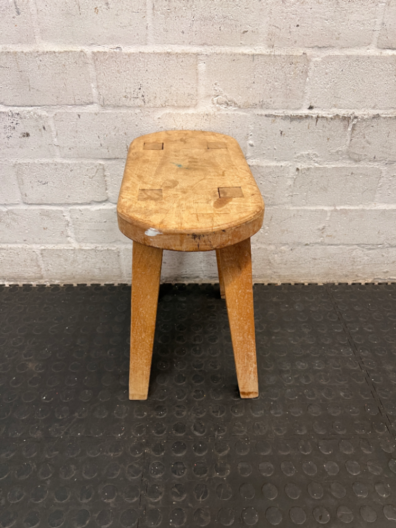Rustic Oval Wooden Side Table Stool — Well Used Condition - 2ndhandwarehouse.com