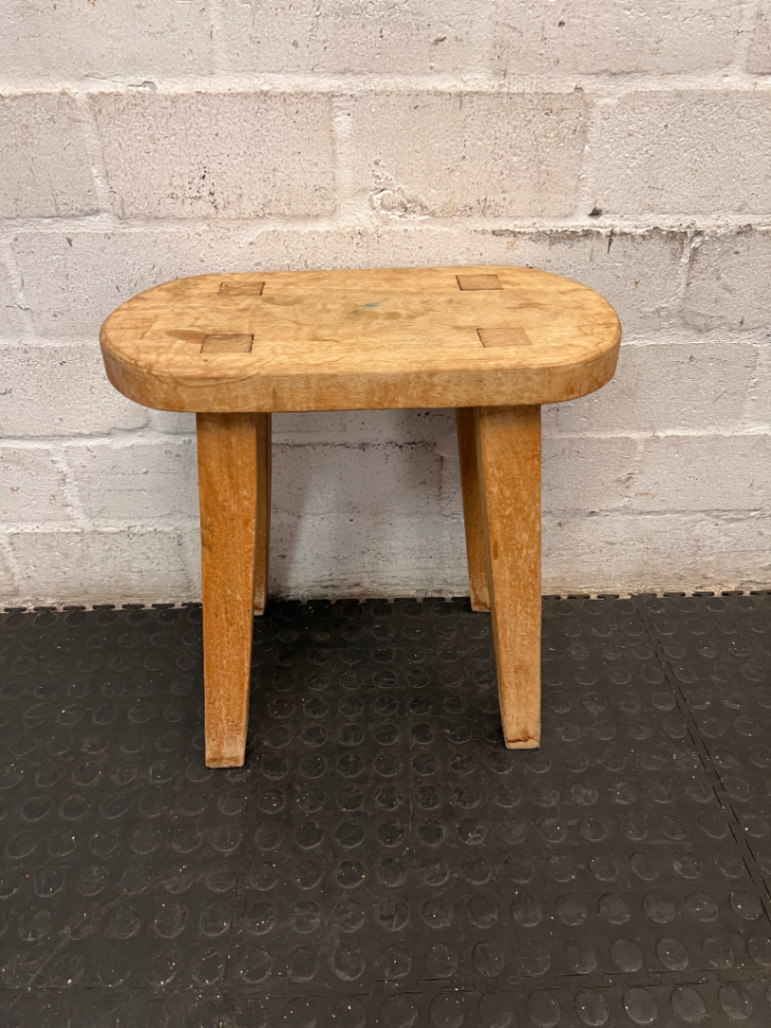 Rustic Oval Wooden Side Table Stool — Well Used Condition - 2ndhandwarehouse.com