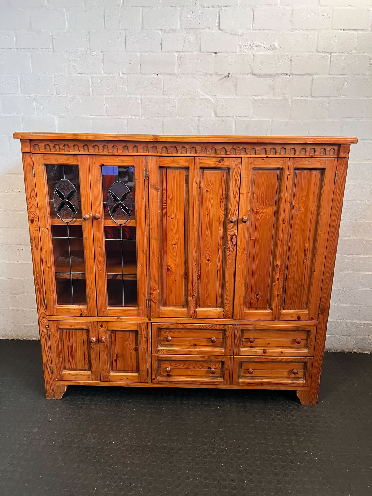 Rustic Pine Display & Storage Cabinet with Glass Doors
