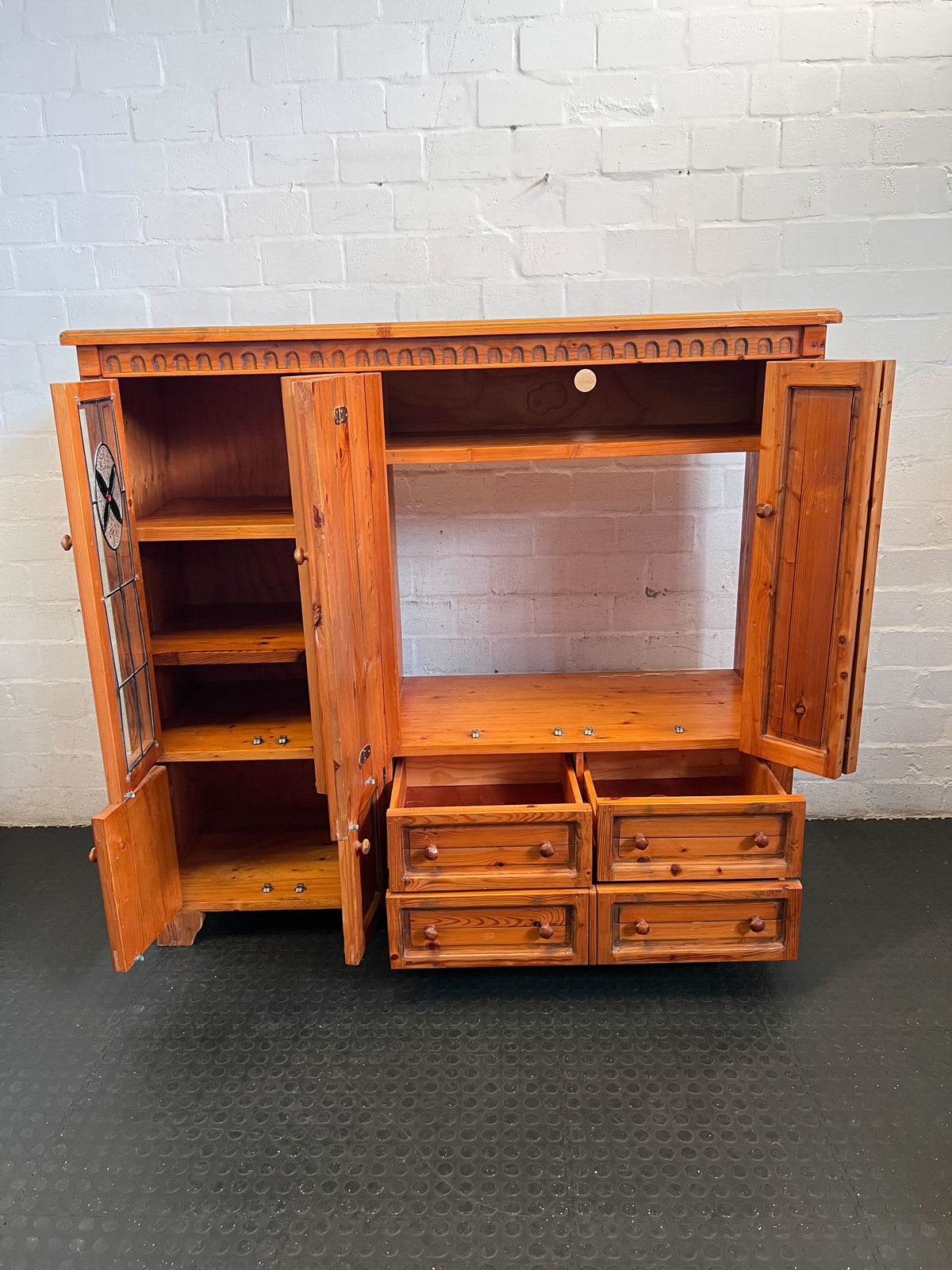 Rustic Pine Display & Storage Cabinet with Glass Doors