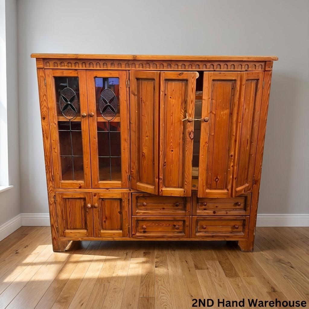 Rustic Pine Display & Storage Cabinet with Glass Doors