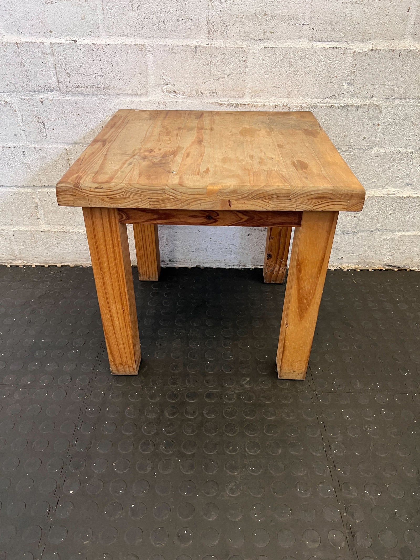 Rustic Pine Square Side Table with Minor Scratches