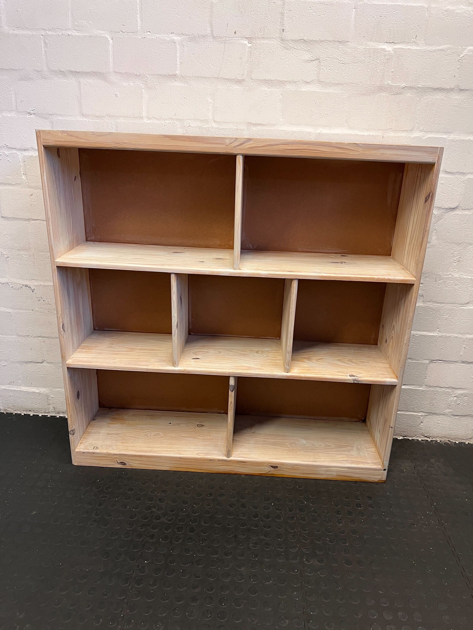 Rustic Pine Wood Bookshelf with 7 Compartments
