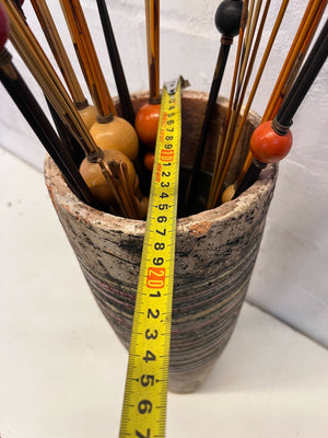 Rustic Striped Vase with Beaded Decorative Sticks